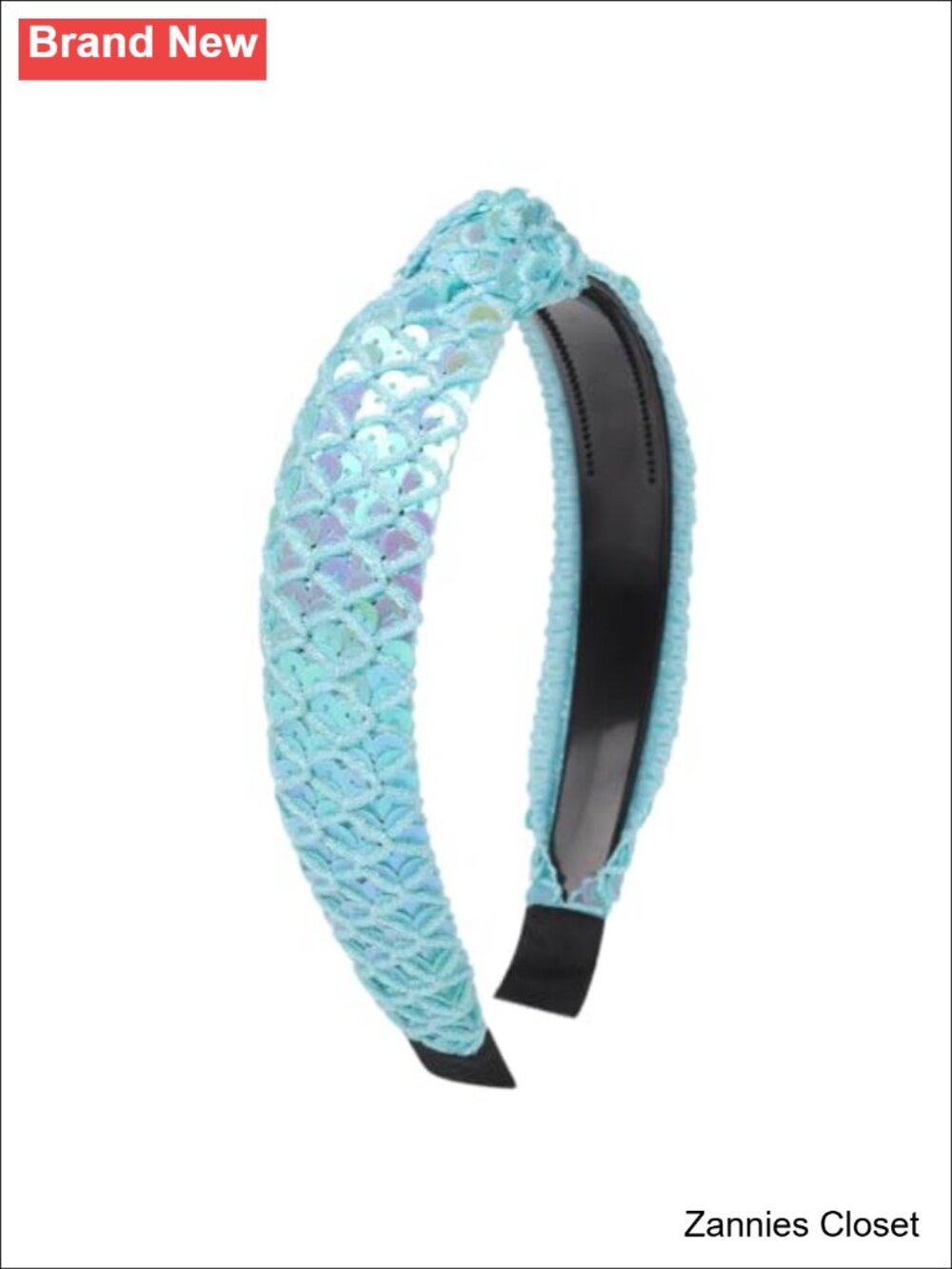 👻 Blue Sequin Knotted Headband Glitter Non Slip Hair Band for Women